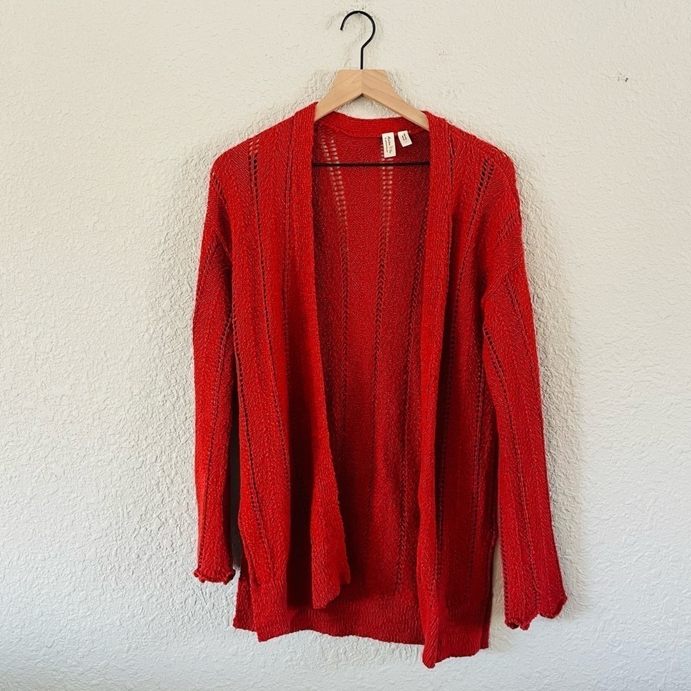 Anthro Meadow & Rue Red Pointelle Sweater Cardigan